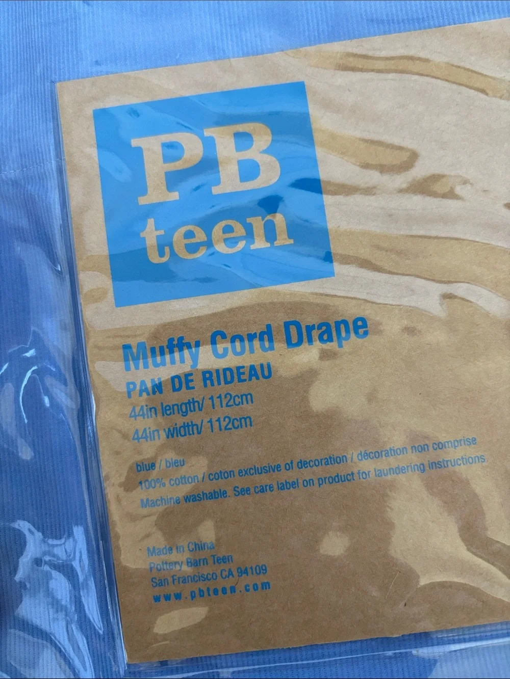 Pottery Barn‎ Teen Muffy Cord Drape 44”x44” Periwinkle Blue Pom Poms w/Tie Back